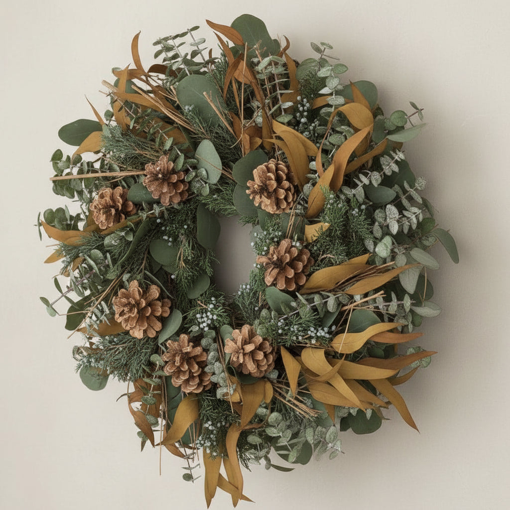 Fall to Winter Pinecone & Eucalyptus Wreath, 18"