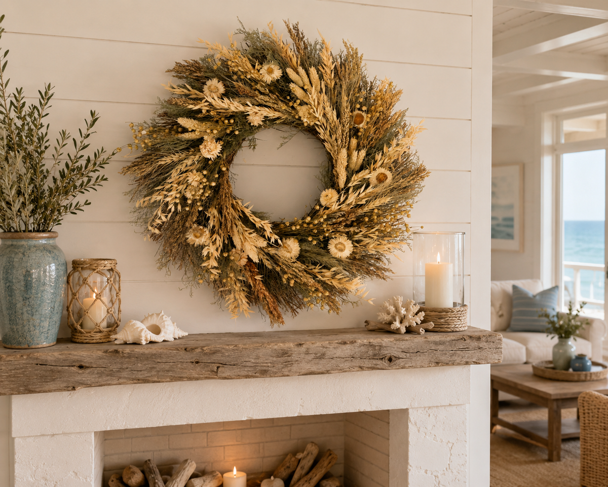 White Meadow Dried Flower Wreath, 18"