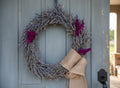 Lavender & Celosia (Pampas Plume) Wreath on Grapevine Frame, 14"