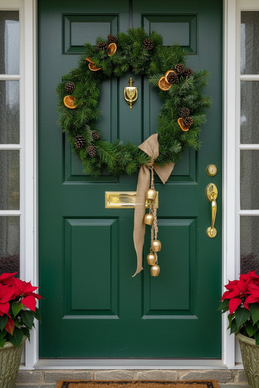 Winter - Fresh Douglas Fir Wreath with Dried Oranges and Pinecones, 12"