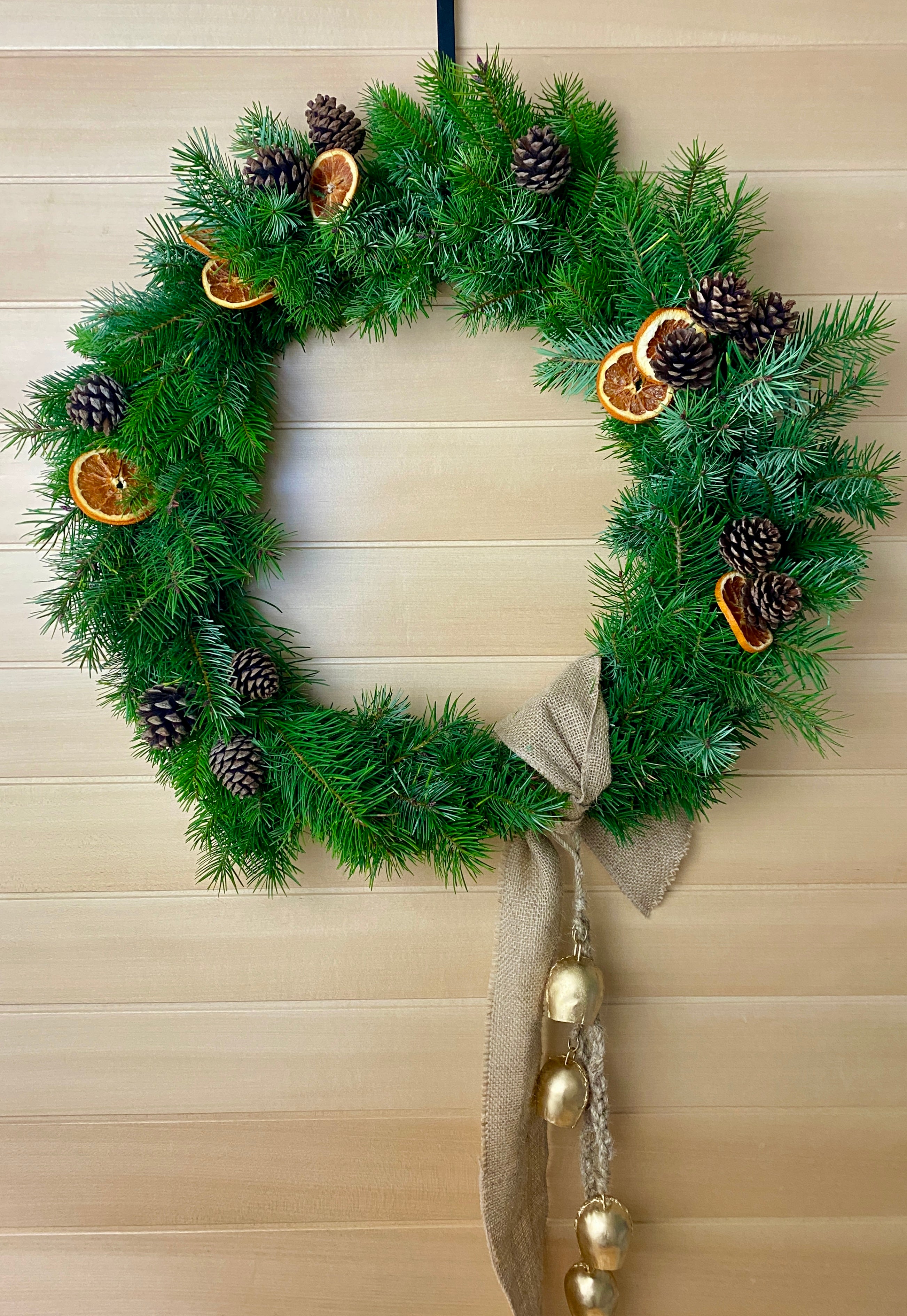 Winter - Fresh Douglas Fir Wreath with Dried Oranges and Pinecones, 12"
