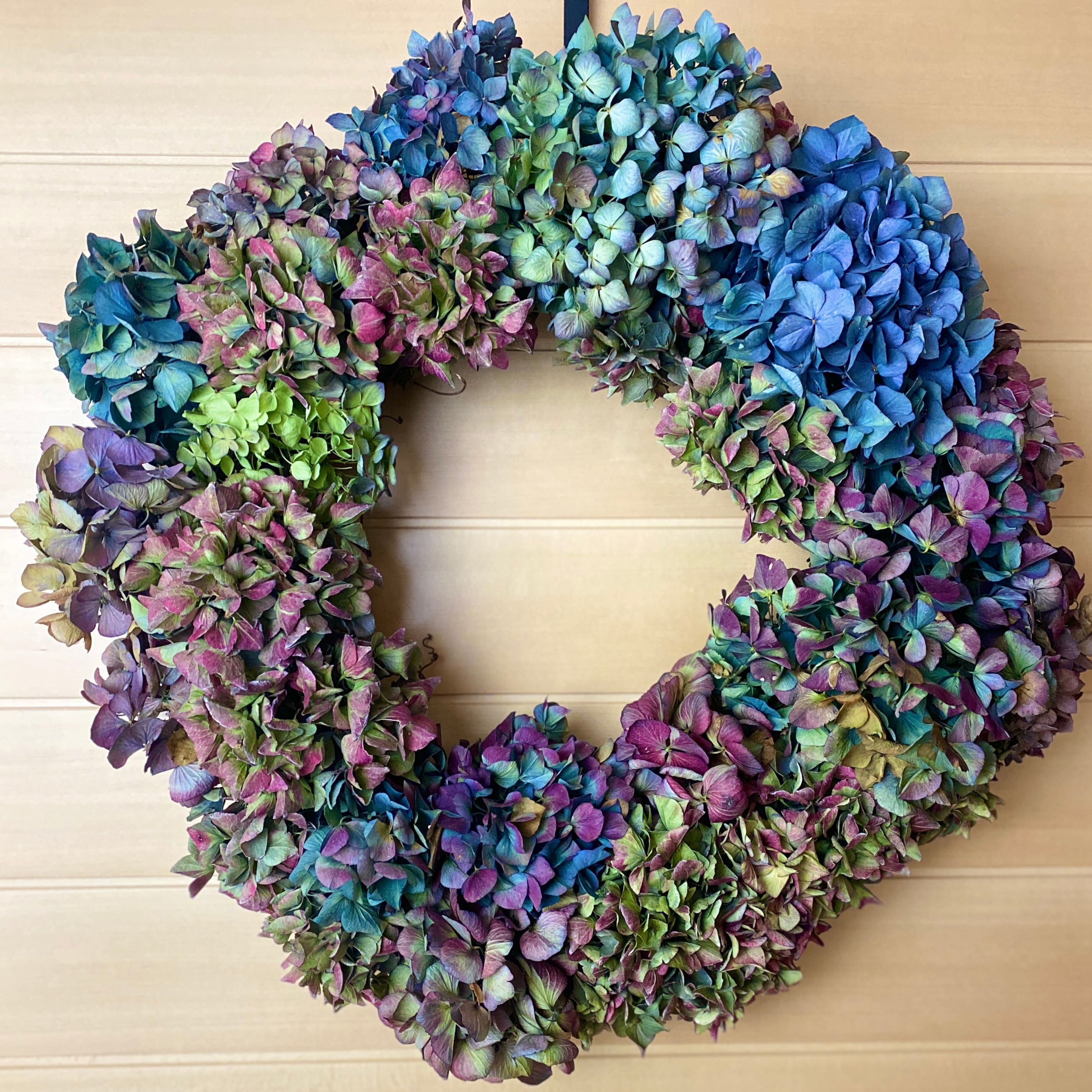 Dried Hydrangea Wreath on Grapevine Frame, 14"