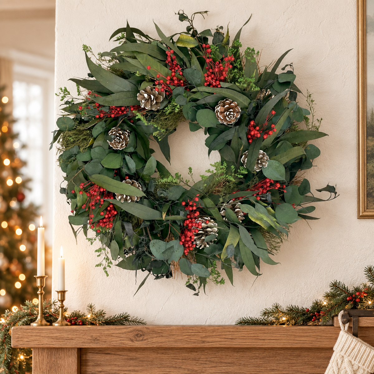 Snow Pinecone Holiday Wreath 18"