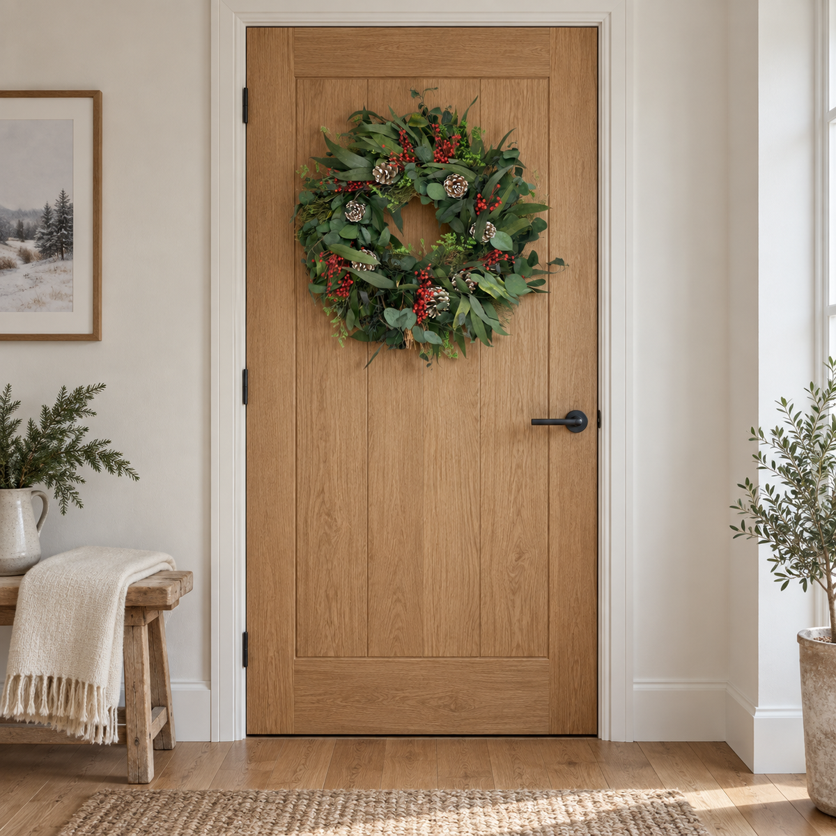 Snow Pinecone Holiday Wreath 18"