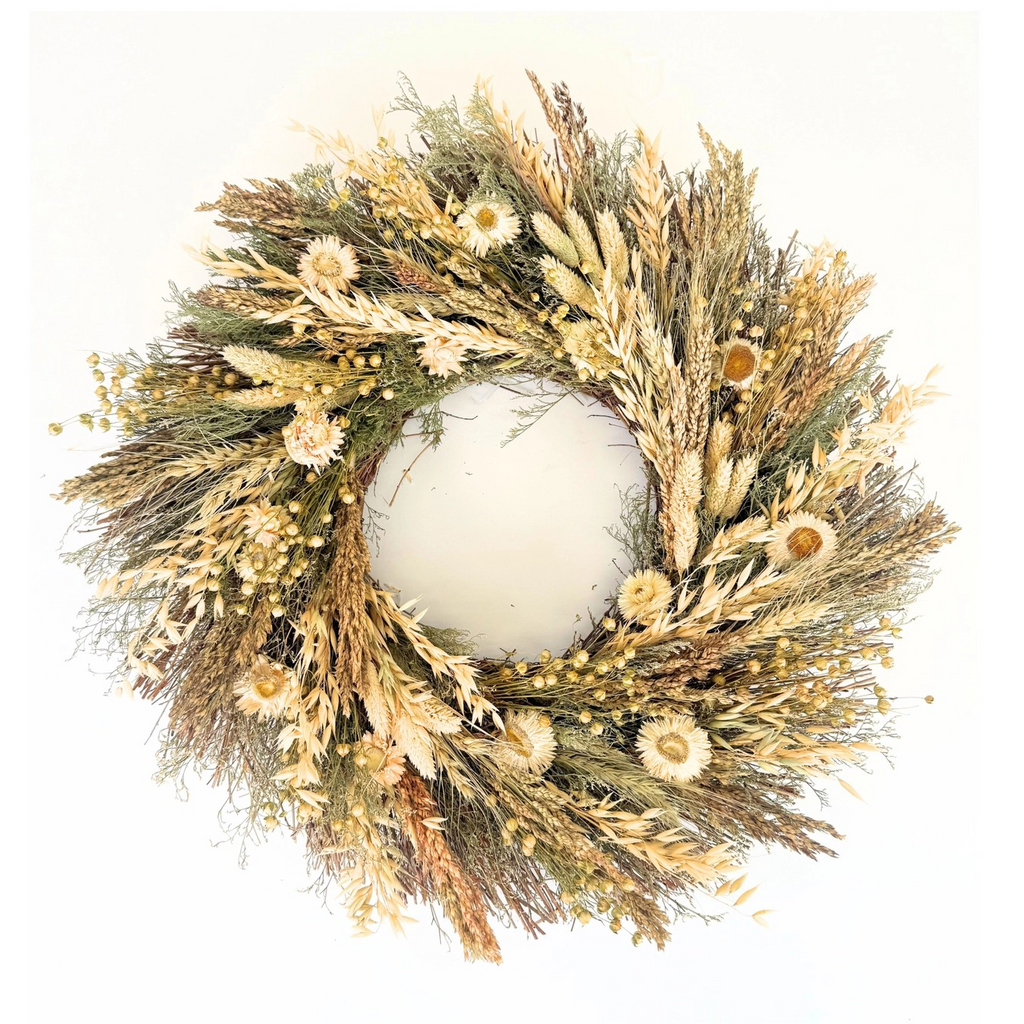 White Meadow Dried Flower Wreath, 18"