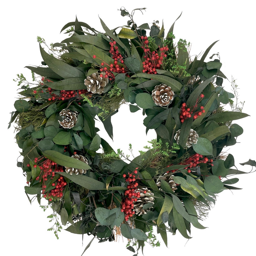 Snow Pinecone Holiday Wreath 18"
