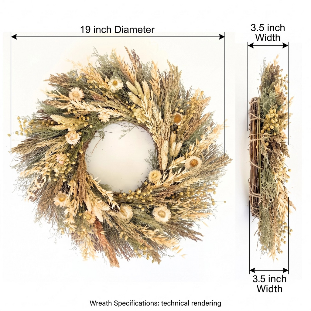 White Meadow Dried Flower Wreath, 18"