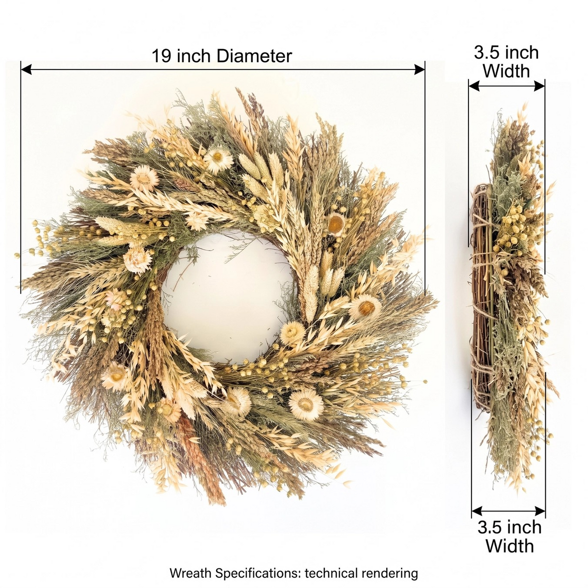 White Meadow Dried Flower Wreath, 18"