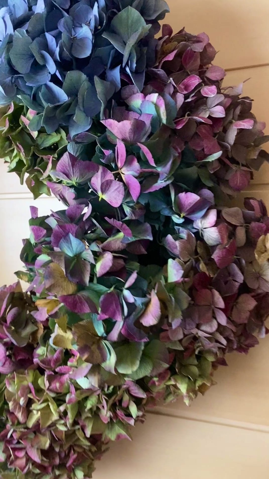 Dried Hydrangea Wreath on Grapevine Frame, 14"