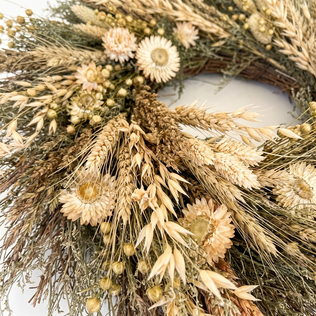 White Meadow Dried Flower Wreath, 18"